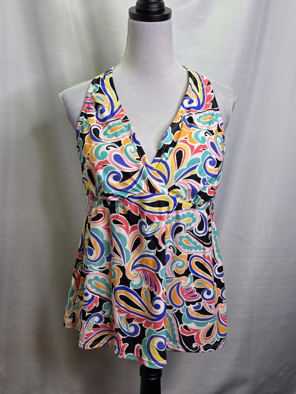 Island Escape Woman Tropical Abstract Underwire Tankini Swim Top Size 18W